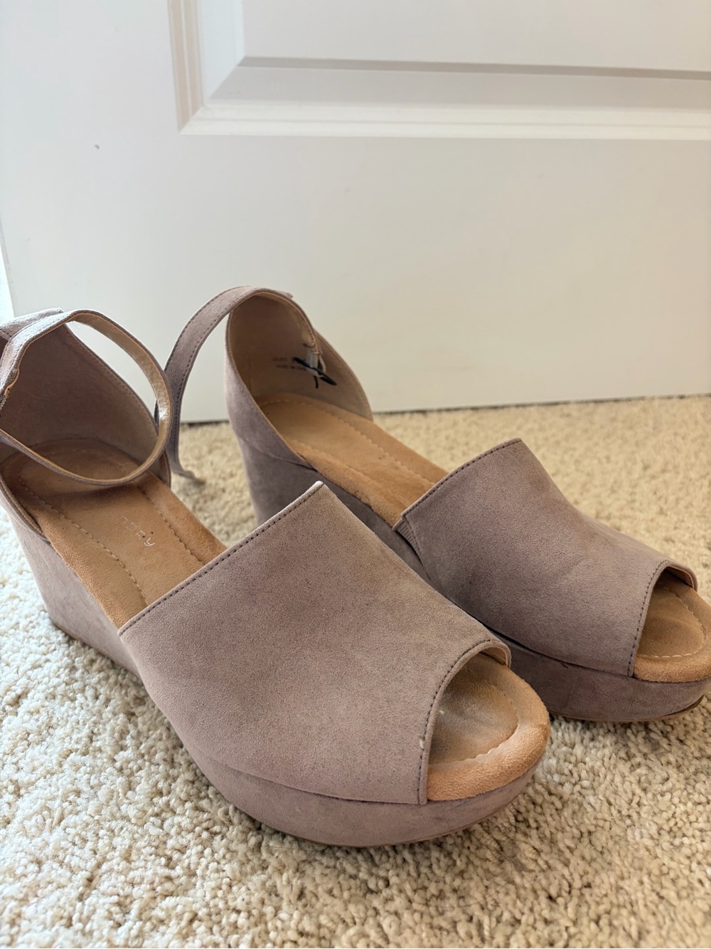 Dirty Laundry Mauve Taupe Suede Platform Wedge Sandals